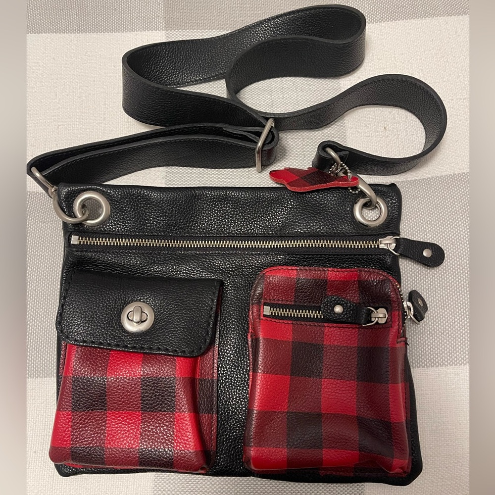 Stylish Roots Black and Red Buffalo Check Crossbody Bag